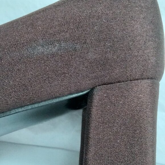 Stuart Weitzman Y2K Brown Sateen /Grosgrain Pumps Square Toe 3" Block Heels Sz 8 - Picture 4 of 10